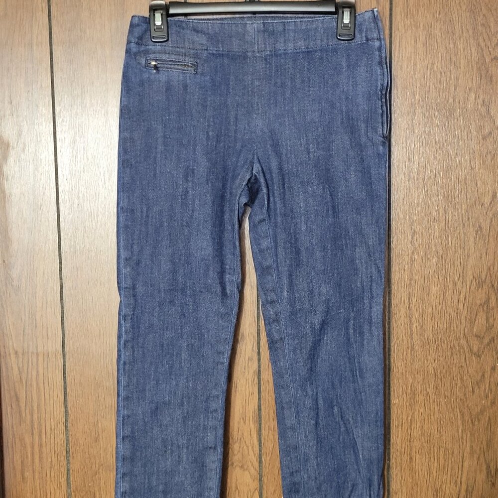 TALBOTS Dark Wash CLASSIC SIDE ZIP SKINNY CAPRI Jeans Sz 4/27 -Zip Leg & pocket